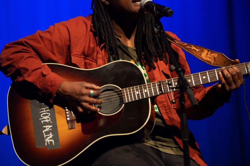 Joy Oladokun performs at the  Country Music Hall of Fame in Nashville , Tenn., Tuesday, May 24, 2022.