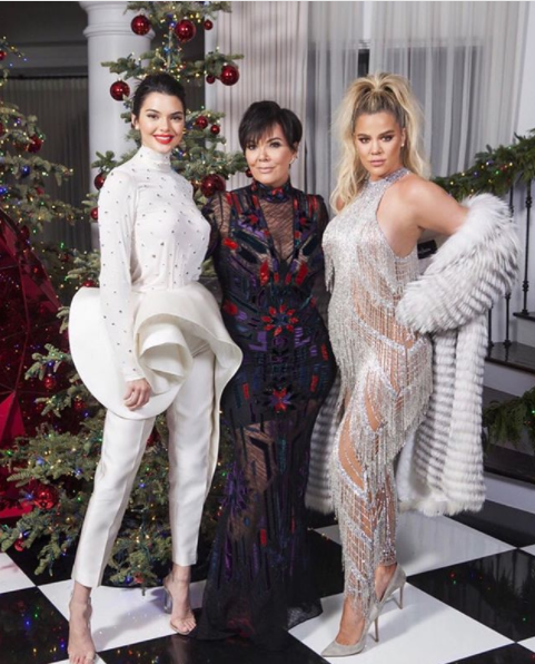 Kris, Kendall and Khloe pose for a xmas snap at Kris' home on Sunday. Source: Instagram