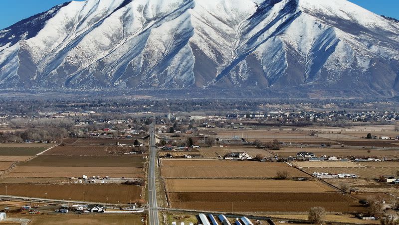 Farm fields in Utah County, near Spanish Fork, on Tuesday, Jan. 30, 2024.