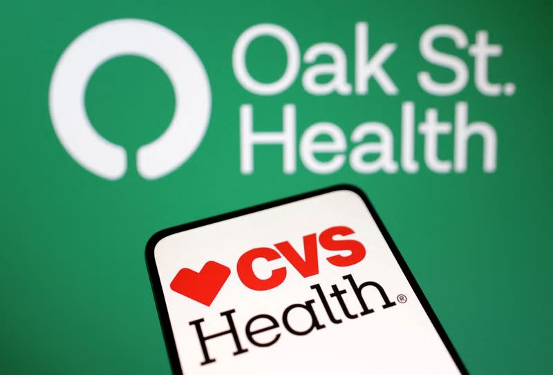 Illustration shows CVS Health and Oak St. Health logos