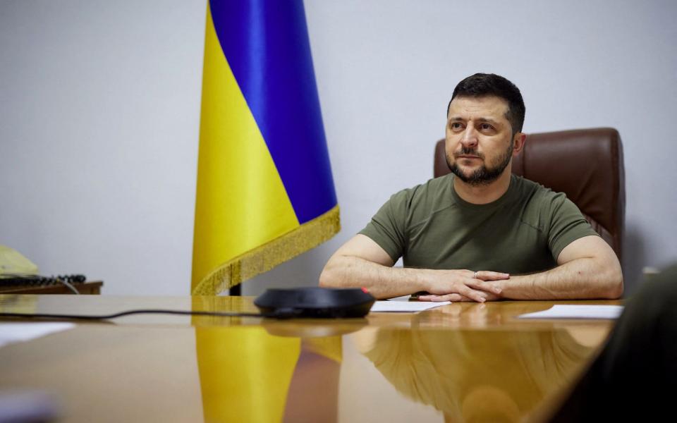 President Volodymyr Zelensky speaking online at a meeting of the European Council - Ukrainian presidential press-ser/AFP