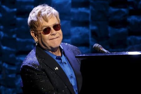 Singer Elton John performs at the Hillary Victory Fund "I'm With Her" benefit concert for U.S. Democratic presidential candidate Hillary Clinton at Radio City Music Hall in the Manhattan borough of New York City, March 2, 2016. REUTERS/Mike Segar