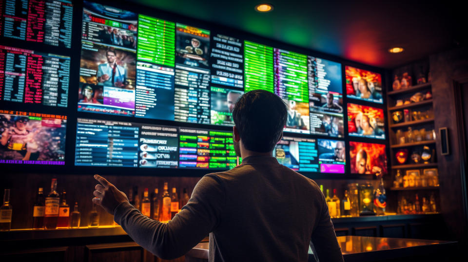 A digital kiosk showing the diverse range of sports betting options available.