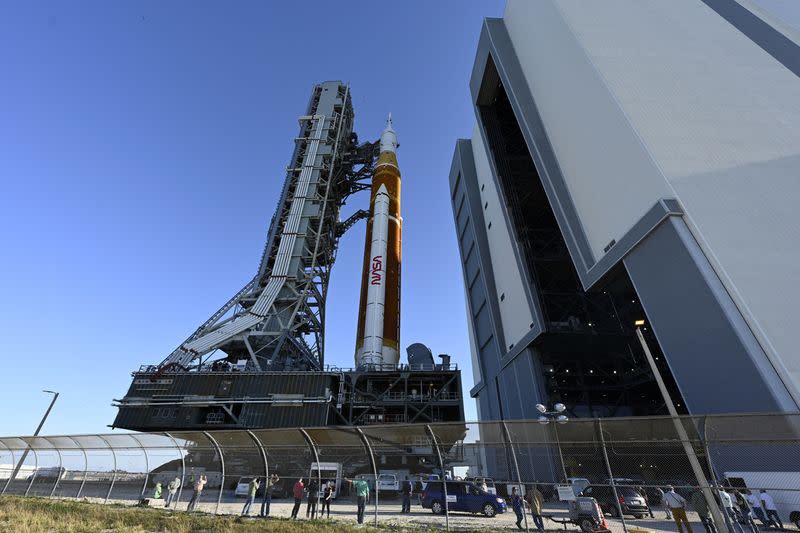 NASA's next-generation moon rocket begins its slow-motion journey from the VAB to its launch pad at Cape Canaveral