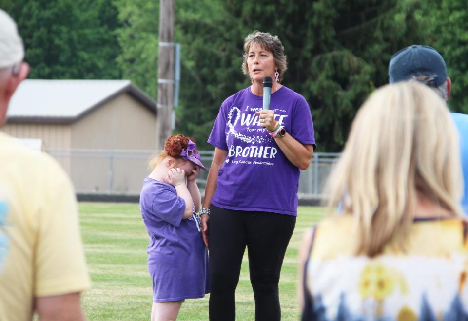 Michelle Ackerman and Izzy, two cancer survivors, at the Relay for Life on Saturday.