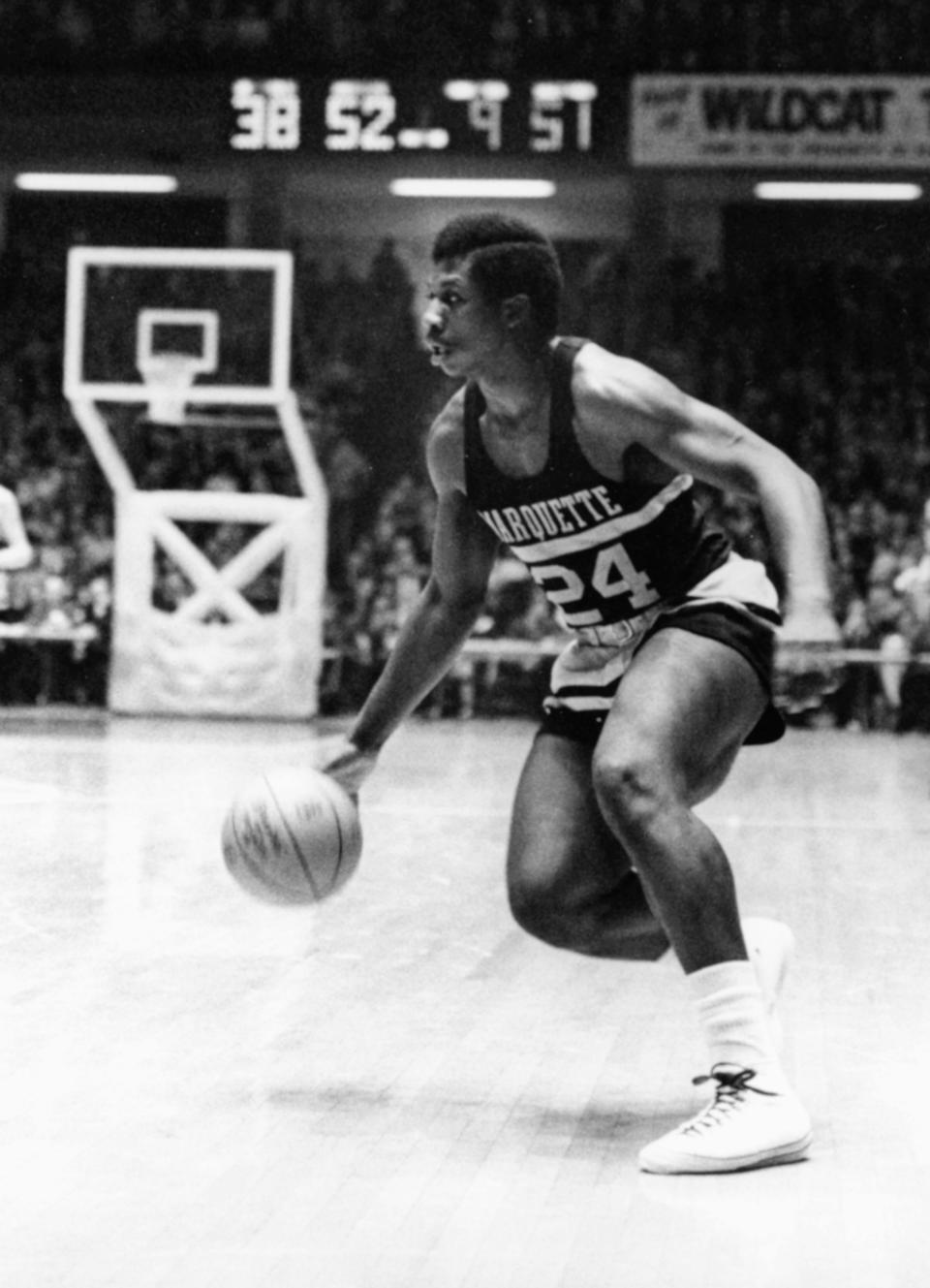 Marquette  guard George Thompson (24) in action during the 1969 season.