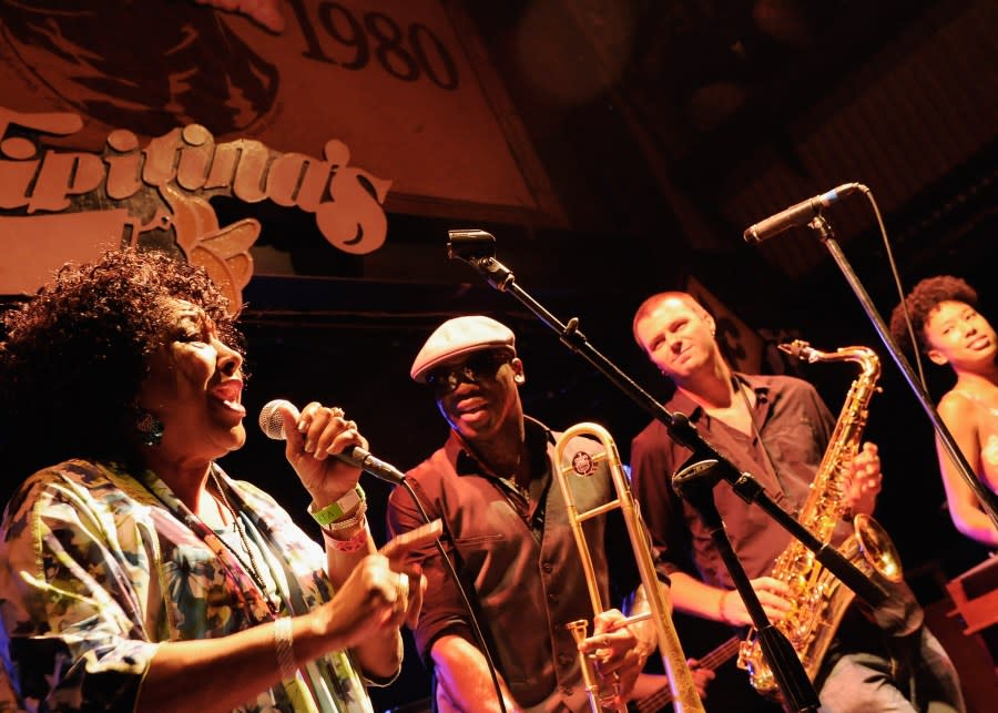 NEW ORLEANS, LA – APRIL 30: Walk of Fame Honoree Jean Knight (Mr. Big Stuff) performs with Big Sam’s Funky Nation as part of Tipitina’s Foundation’s 11th Annual Instruments A Comin’on April 30, 2012 in New Orleans, Louisiana. (Photo by Rick Diamond/Getty Images)