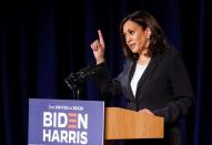 Democratic U.S. vice presidential nominee Kamala Harris delivers campaign speech in Washington