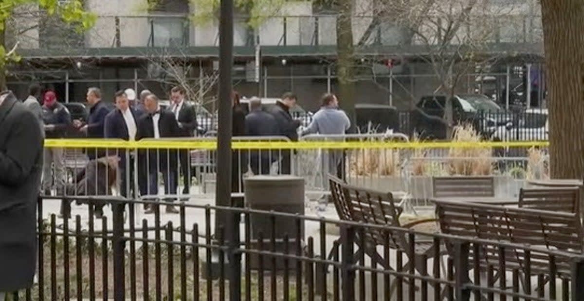 Law enforcement, pictured, responded to reports of self-immolation outside Manhattan Criminal Court just after 1.30 pm local time (ABC News)