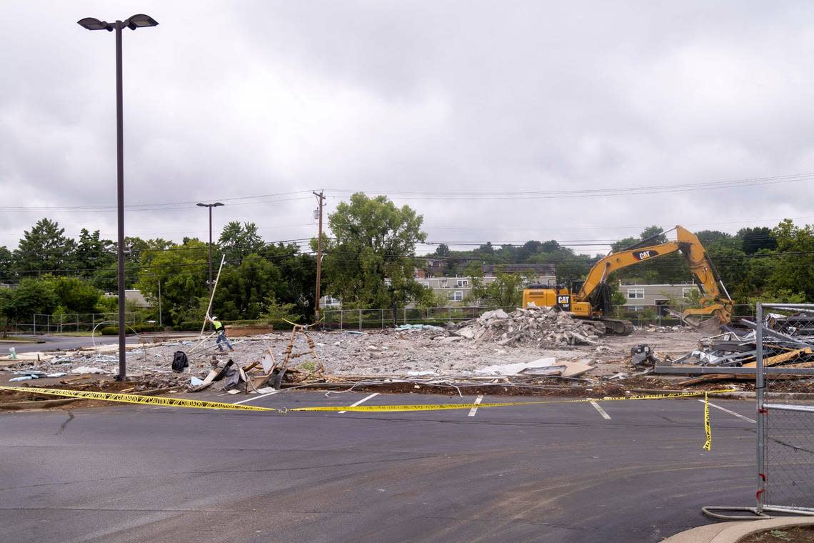 Leftover debris from the closed Coba Cocina restaurant building on Wednesday, July 17, 2024, at 2041 Richmond Rd. in Lexington, Ky.