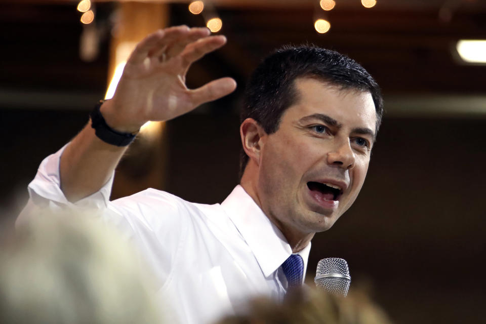 Democratic presidential candidate former South Bend, Ind., Mayor Pete Buttigieg, speaks at a town hall meeting in Fort Dodge, Iowa, Saturday, Jan. 25, 2020. (AP Photo/Gene J. Puskar)