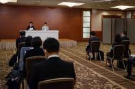 Japan's Princess Mako and her husband Kei Komuro address a news conference in Tokyo