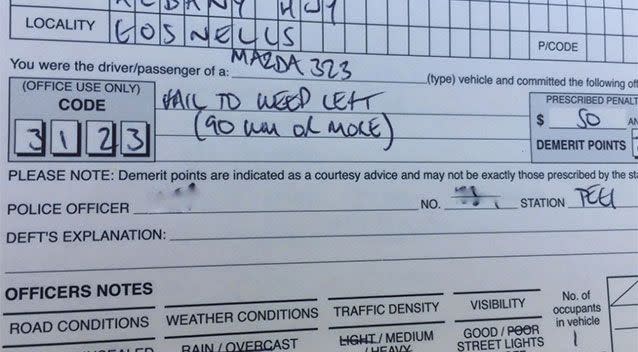 The ticket issued to the driver. Source: Twitter