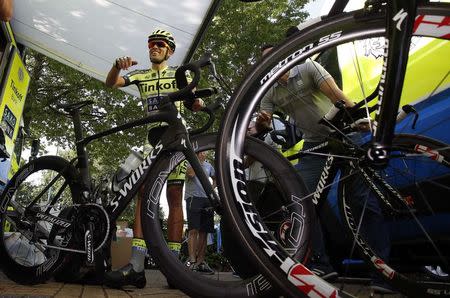 Tinkoff-Saxo rider Alberto Contador of Spain is seen before a training session in Utrecht, Netherlands, July 3, 2015. REUTERS/Eric Gaillard