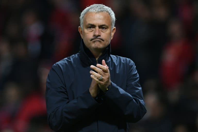 Manchester United's manager Jose Mourinho applauds the fans following the UEFA Europa League group A football match between Manchester United and Zorya Luhansk at Old Trafford stadium in Manchester, north-west England, on September 29, 2016