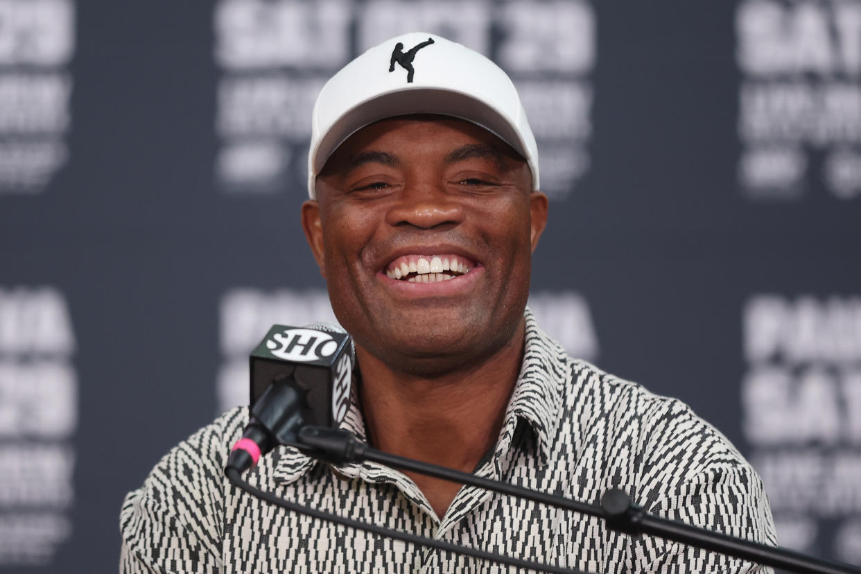 GLENDALE, ARIZONA - SEPTEMBER 13:  Anderson SIlva speaks during a Jake Paul v Anderson Silva press conference at Gila River Arena on September 13, 2022 in Glendale, Arizona. (Photo by Christian Petersen/Getty Images)