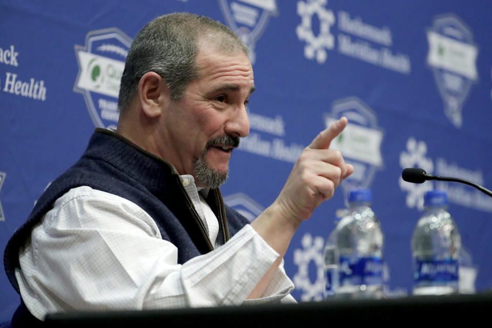 New York Giants general manager Dave Gettleman speaks during an end-of-season press conference at the NFL football team's training facility, Wednesday, Jan. 2, 2019, in East Rutherford, N.J. The Giants finished with a record of 5-11, last in the NFC East division. (AP Photo/Julio Cortez)