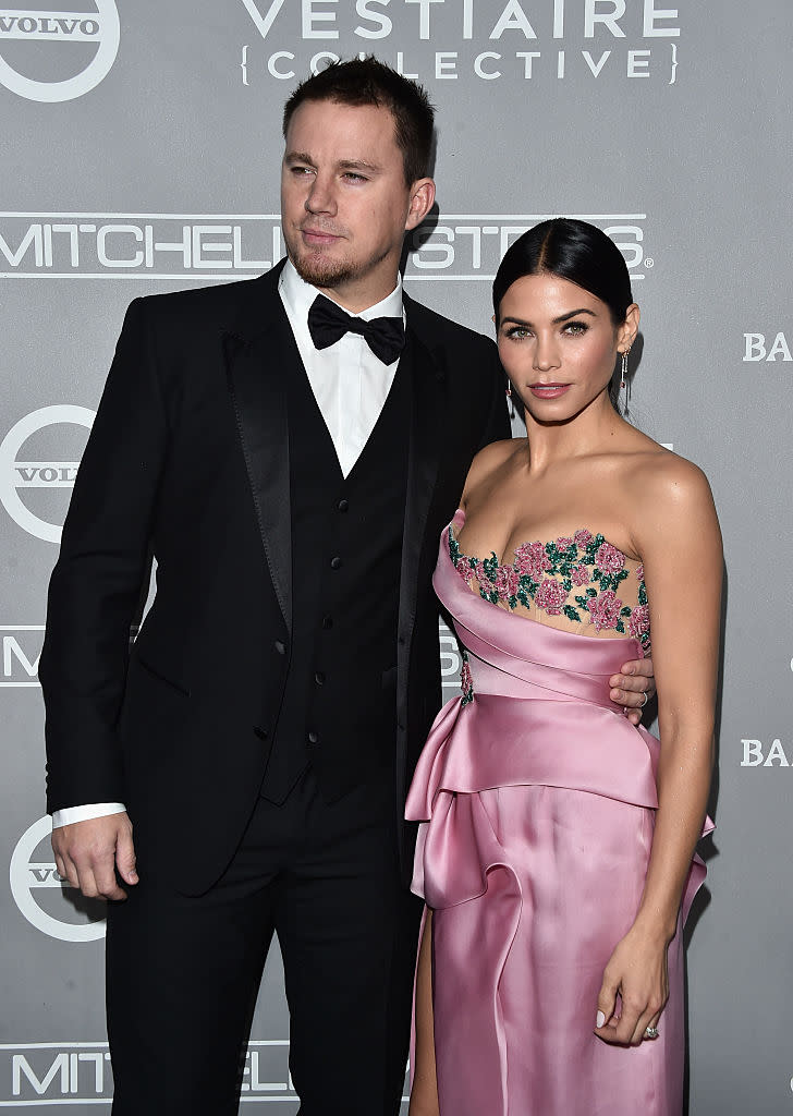 Jenna Dewan Tatum in Marchesa, with hubby Channing Tatum. (Photo: Getty Images)