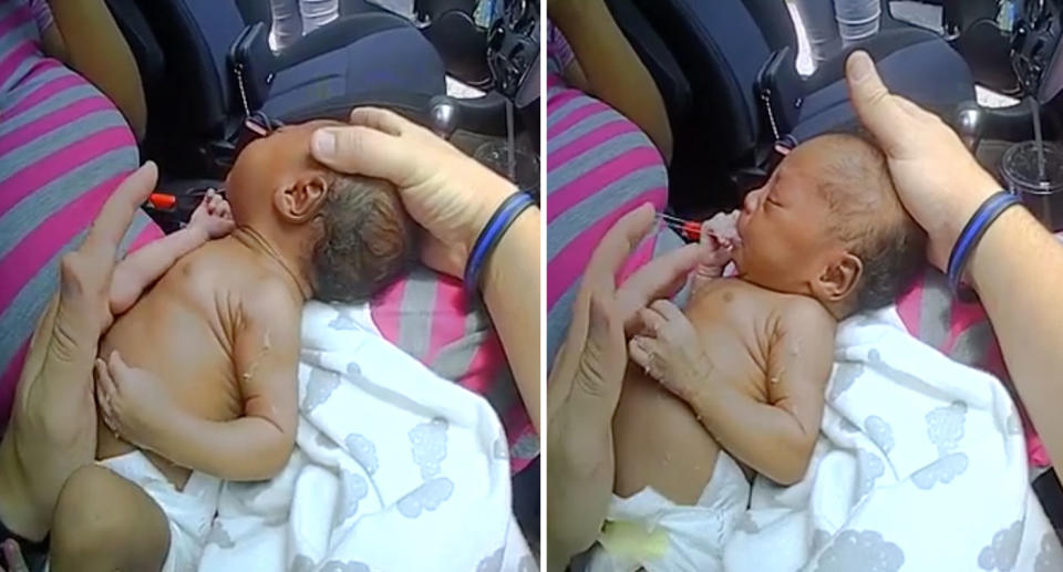 Photos of the officer clearing the baby's airways and tapping on her chest after pulling her mother over in Berkeley County, South Carolina. 