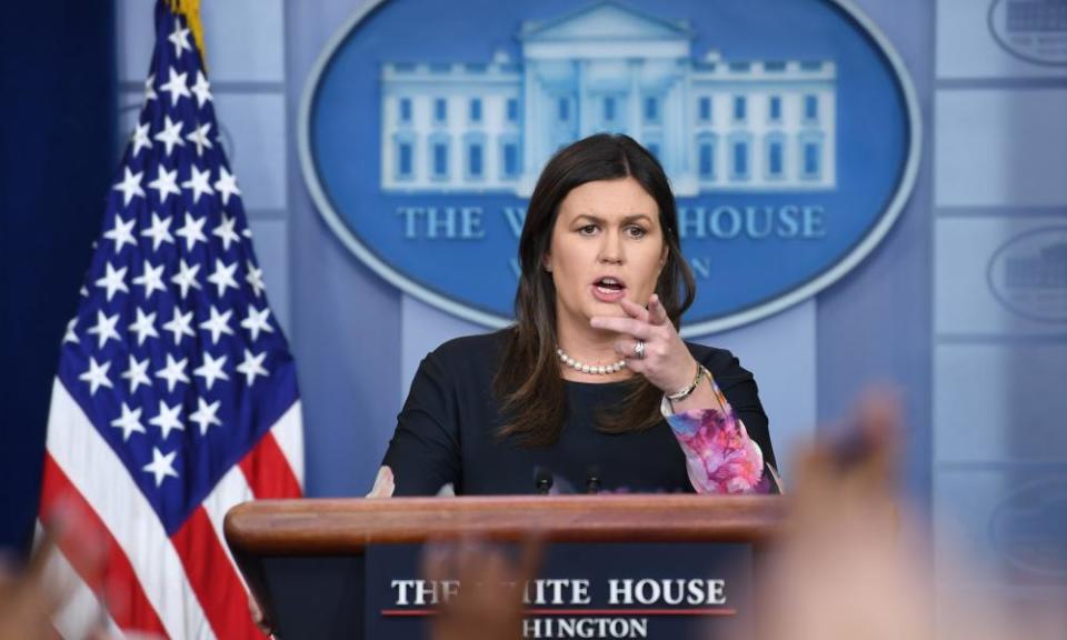 White House press secretary Sarah Sanders speaks at a press briefing at the White House. 