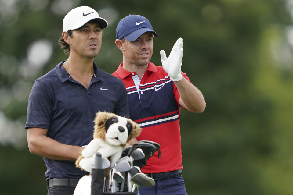 Rory McIlroy practices before the U.S. Open Championship golf tournament, Monday, Sept. 14, 2020, at the Winged Foot Golf Club in Mamaroneck, N.Y. (AP Photo/John Minchillo)