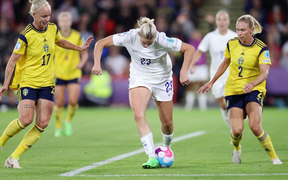 Alessia Russo of England scores her teams third goal during the UEFA Women's Euro 2022 Semi Final match between England and Sweden - GETTY IMAGES