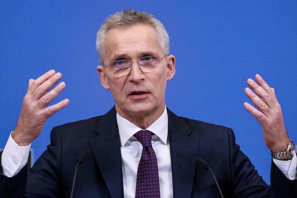 Stoltenberg warned China against arms supplies at a press conference in Brussels (AFP/Getty)