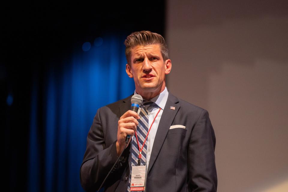 Utah Congressional District 2 representative candidate Scott Reber speaks during the first Congressional District 2 debate at Woods Cross High School in Woods Cross on June 20, 2023. | Ryan Sun, Deseret News