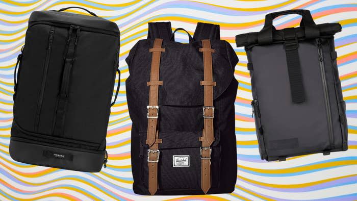 A Timbuk2 Wingman backpack duffel, Herschel Little America laptop backpack and Wandrd PRVKE Lite.