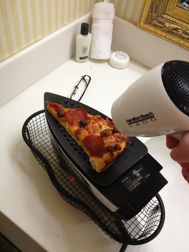 No microwave or oven to warm a slice?