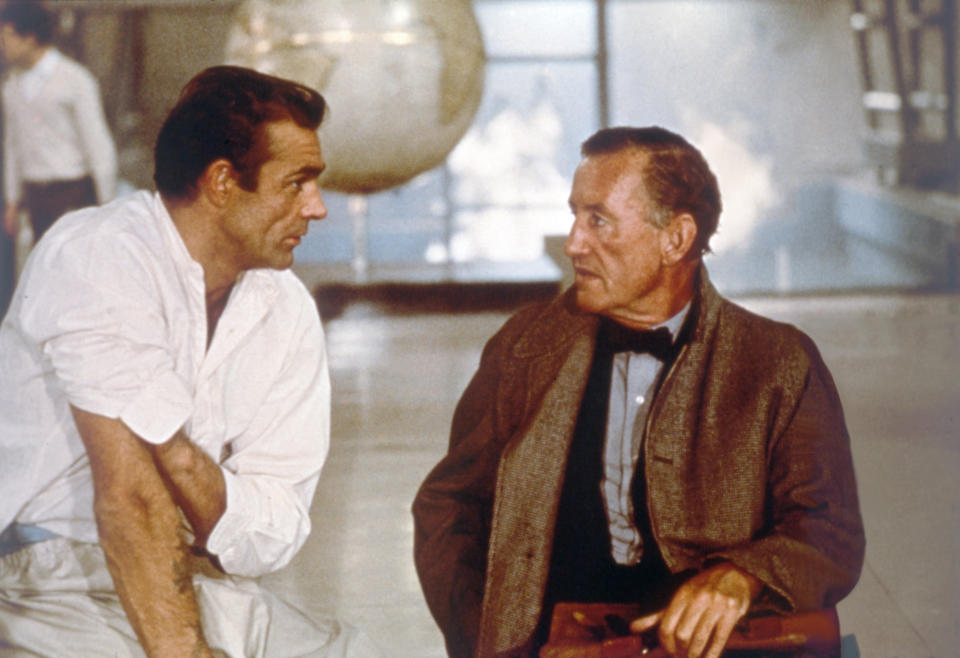 Actors Sean Connery and Ian Fleming on the set of 