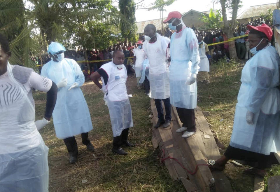 This photo released by the Tanzania Red Cross shows Red Cross volunteers engaged in rescue efforts on and around Ukara Island in Lake Victoria, Tanzania Friday, Sept. 21, 2018. The death toll rose above 100 on Friday after the passenger ferry MV Nyerere capsized and sank on Thursday in Lake Victoria, Tanzania state radio reported. (Tanzania Red Cross via AP)