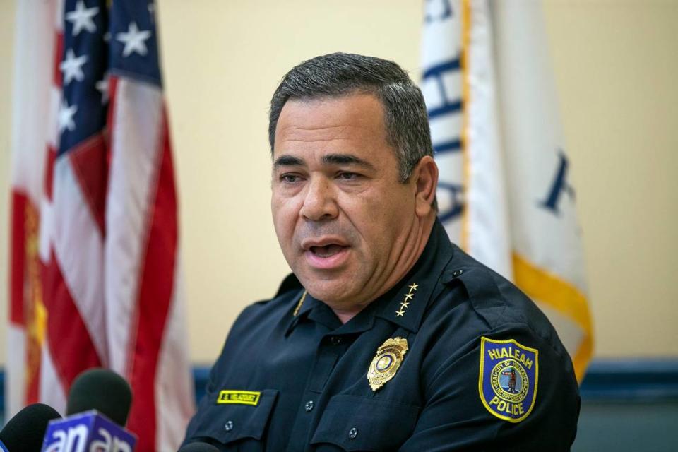 Hialeah Police Chief Sergio Velázquez holds a press conference on Friday, November 15, 2019, about the case of Sgt. Jesus Menocal Jr., accused of sexual misconduct.