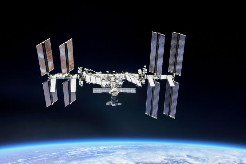 FILE PHOTO: ISS photographed by Expedition 56 crew members from a Soyuz spacecraft.