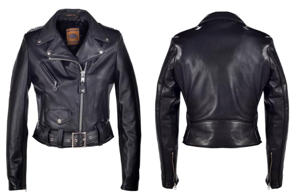 Perfecto®皮革機車夾克採用柔軟的黑色小羊皮製成圖片來源：Schott Perfecto®