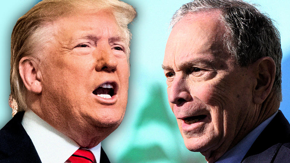 President Trump and Mike Bloomberg. (Photo illustration: Yahoo News; photos: AP, Scott Varley/MediaNews Group/Torrance Daily Breeze via Getty Images)