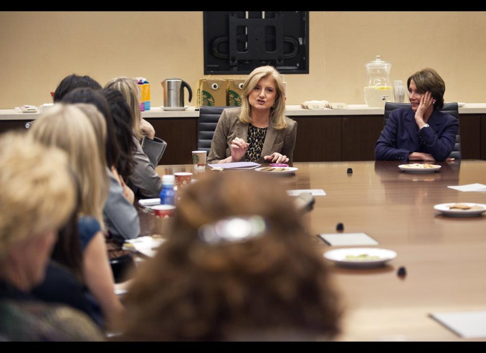 Nancy Pelosi meets with the AOL Huffington Post Media Group and it's editor-in-chief Arianna Huffington at the AOL Headquarters in New York Thursday Nov. 10, 2011. (Damon Dahlen, AOL)