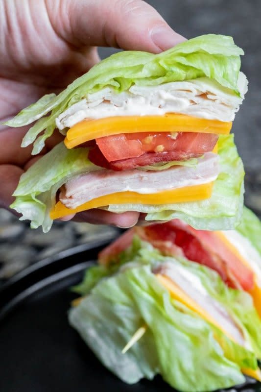 <p>Home Made Interest</p><p>This club sandwich is all of the flavors of the classic version without the bread. </p><p><strong>Get the recipe:</strong><a href="https://www.homemadeinterest.com/keto-club-sandwich/" rel="nofollow noopener" target="_blank" data-ylk="slk:Keto Club Sandwich;elm:context_link;itc:0;sec:content-canvas" class="link "> <strong>Keto Club Sandwich</strong></a></p>