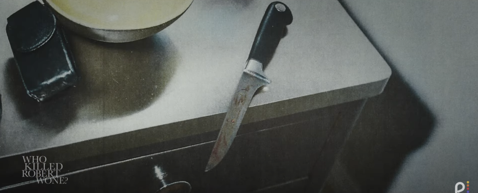 A knife from the "Who Killed Robert Wone?" documentary is shown