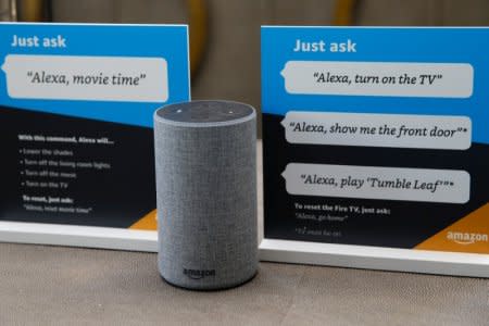 FILE PHOTO - Prompts on how to use Amazon's Alexa personal assistant are seen in an Amazon ‘experience centre’ in Vallejo, California, U.S., May 8, 2018. Picture taken May 8, 2018. REUTERS/Elijah Nouvelage
