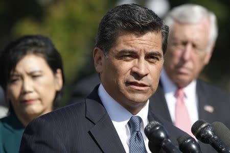 U.S. Representative Xavier Becerra (D-CA) (C) leads fellow House Democrats at a news conference to call for a vote in the House on immigration reform legislation, at the U.S. Capitol in Washington, October 23, 2013. REUTERS/Jonathan Ernst/Files