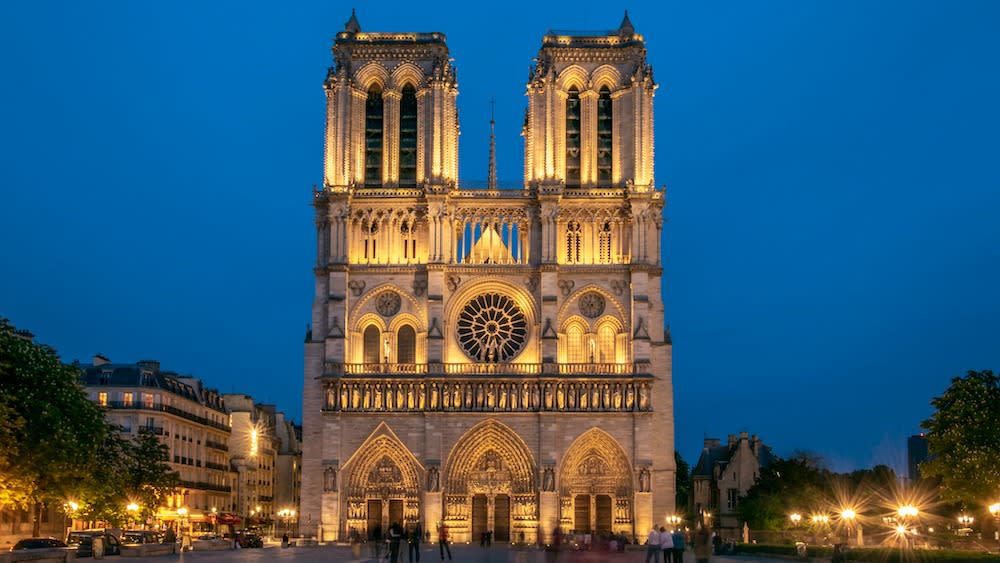  Notre Dame Cathedral seen at nighttime  