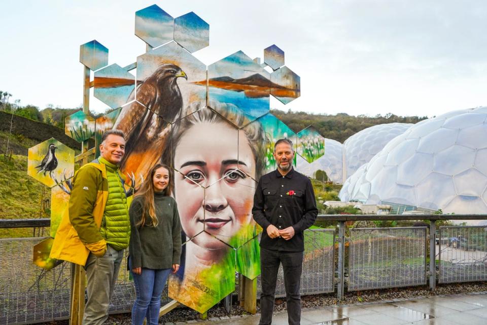 Chris Packham poses with Milly Revill Hayward and artist Jody Thomas (Hugh Hastings/Getty Images for The National Lottery)