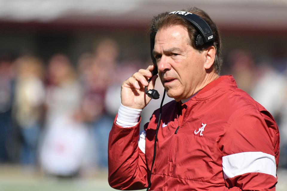 Alabama Crimson Tide head coach Nick Saban during a Nov 16, 2019, game at Davis Wade Stadium.