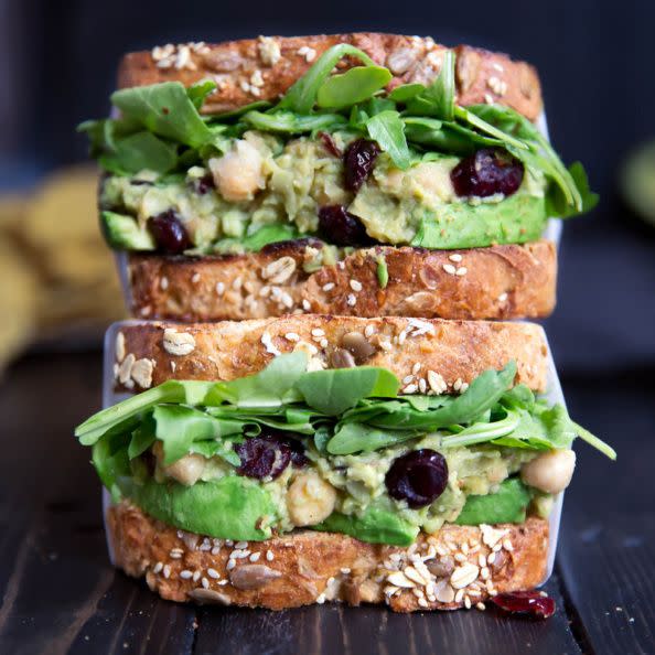 Chickpea Avocado Salad Sandwich with Cranberries and Lemon