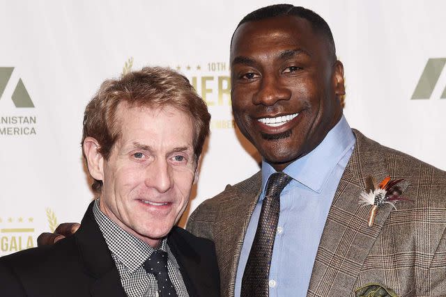 <p>Nicholas Hunt/Getty</p> TV sports commentators Skip Bayless (L) and Shannon Sharpe attends the 2016 IAVA Heroes Gala at Cipriani 42nd Street on November 10, 2016 in New York City