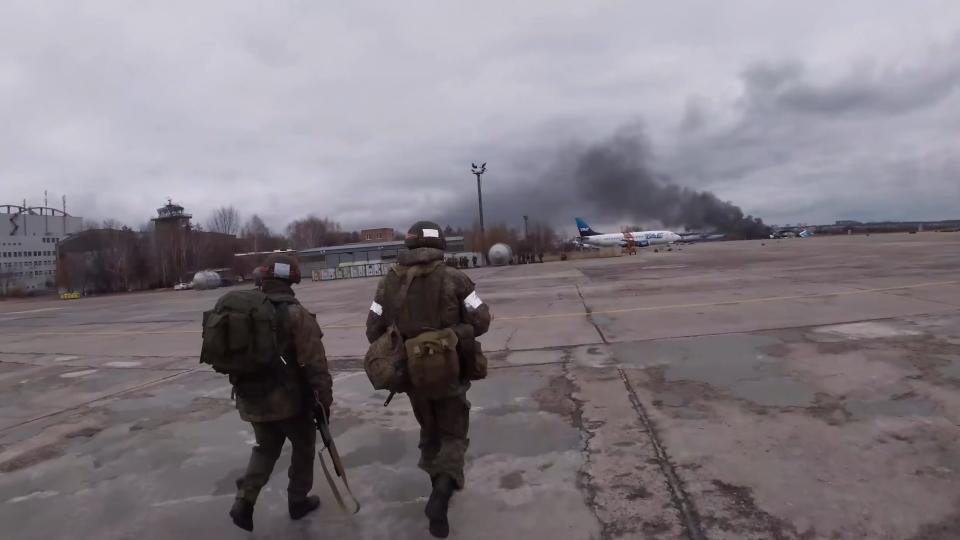 Russian paratroopers at Hostomel Airport in Ukraine