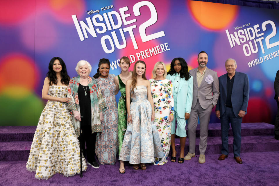 LOS ANGELES, CALIFORNIA - JUNE 10: (L-R) Liza Lapira, June Squibb, Yvette Nicole Brown, Maya Hawke, Kensington Tallman, Amy Poehler, Ayo Edebiri, Tony Hale and Lewis Black attend the World Premiere of Disney and Pixar's "Inside Out 2" at El Capitan Theatre in Hollywood, California on June 10, 2024. (Photo by Rodin Eckenroth/Getty Images for Disney/Pixar)