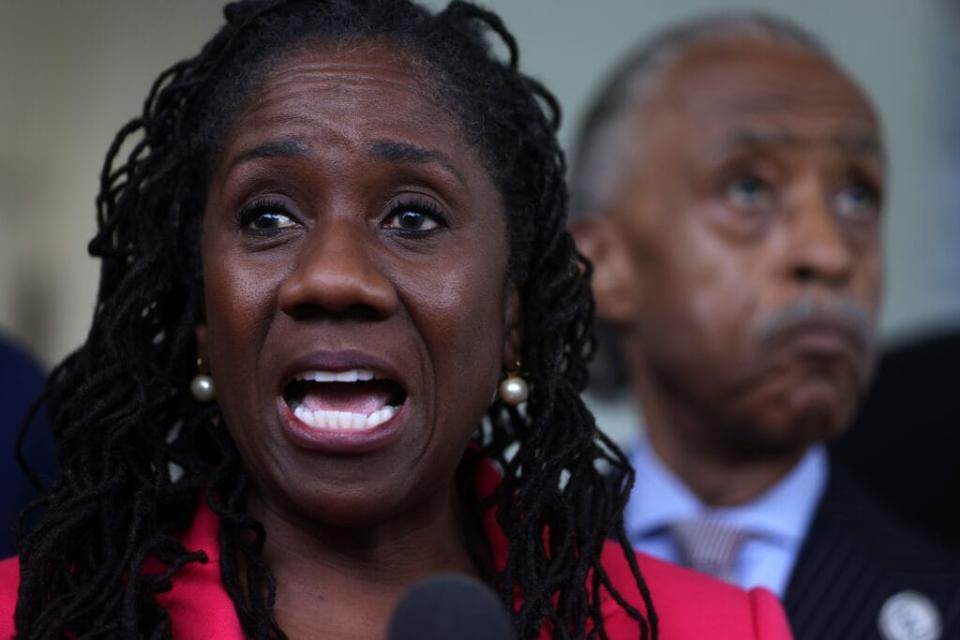 Civil rights leader Sherrilyn Ifill of the NAACP Legal Defense Fund speaks outside the West Wing of the White House following a meeting with President Joe Biden and Vice President Kamala Harris July 8, 2021 in Washington, DC. (Photo by Alex Wong/Getty Images)
