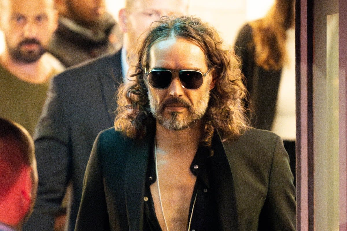 Russell Brand leaves the Troubabour Wembley Park theatre in north-west London last night (James Manning/PA) (PA Wire)